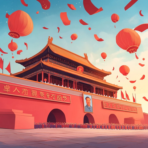 天安门红绸飞舞