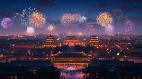 唐代建筑夜景烟花