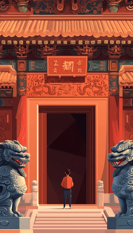 古人站在博物馆前