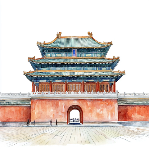 北京先农坛全景水彩画