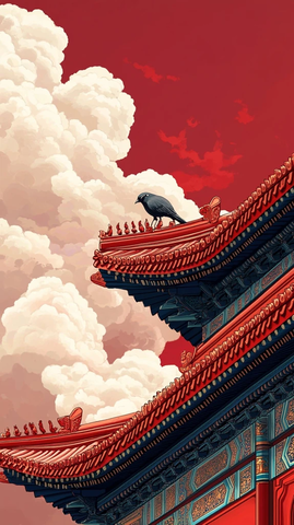 古建筑屋顶小鸟