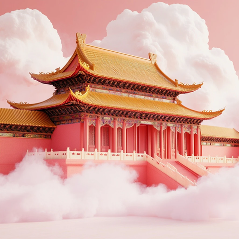 黄顶红墙中式建筑