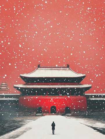 故宫雪景红黑调