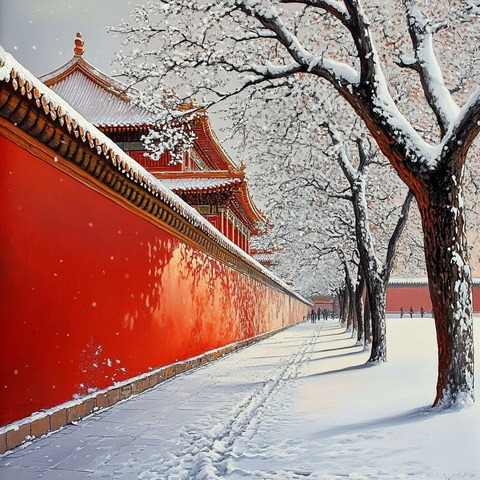 故宫红墙雪景