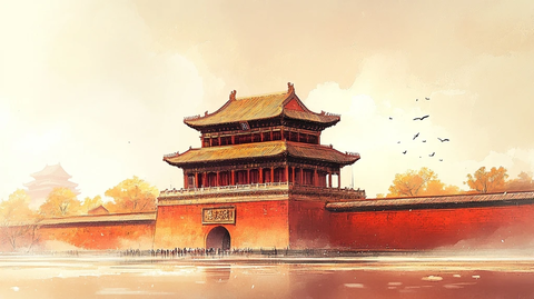 古代建筑红墙黄瓦