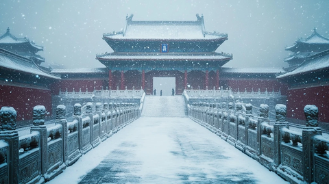 古代宫殿大雪纷飞