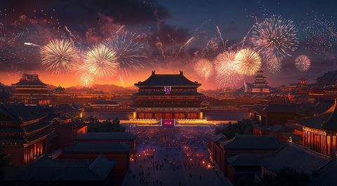 中国宫殿烟花盛放