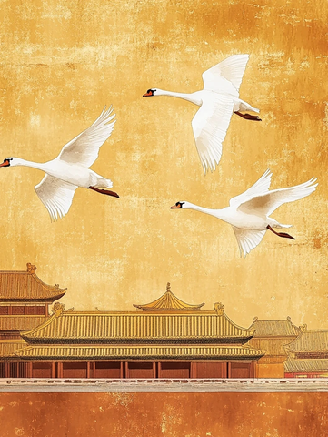 三只白天鹅飞越紫禁城