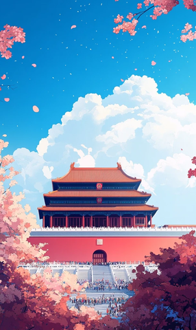 天安门广场花朵与蓝天