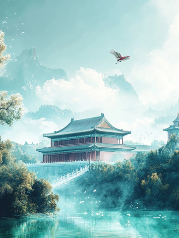 红顶鹤飞越绿水青山