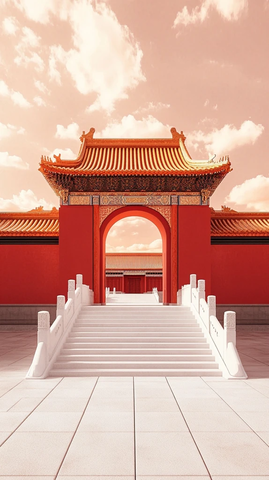 古代建筑金色红墙