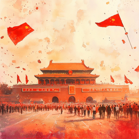 天安门红绸飘扬