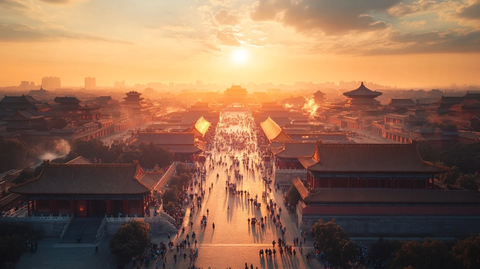 唐代街道日落鸟瞰