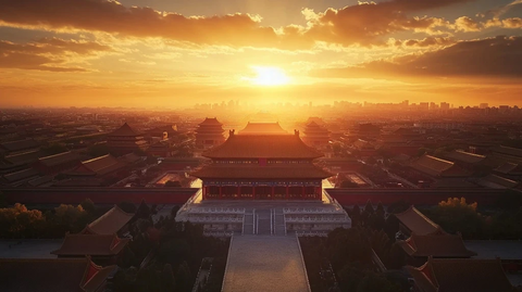 故宫日落金色天空