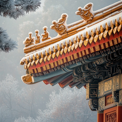 中国古建筑屋檐霜雪