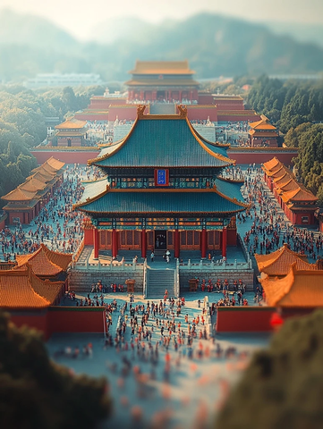 古代建筑与人群模型