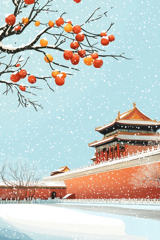 紫禁城墙与柿子树