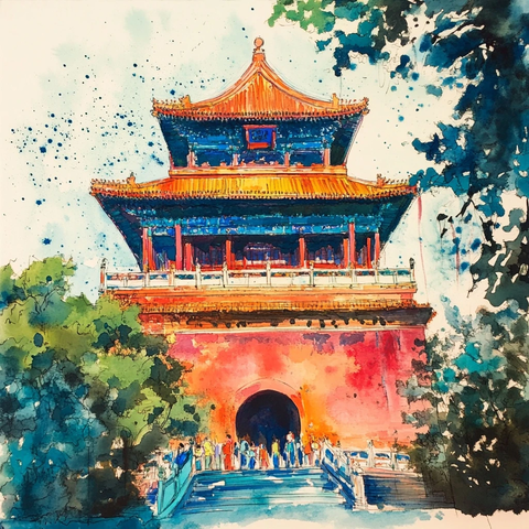 鼓楼彩墨画