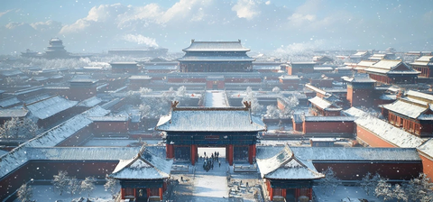 紫禁城雪景鸟瞰图