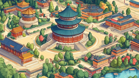 天坛景区卡通地图全景图