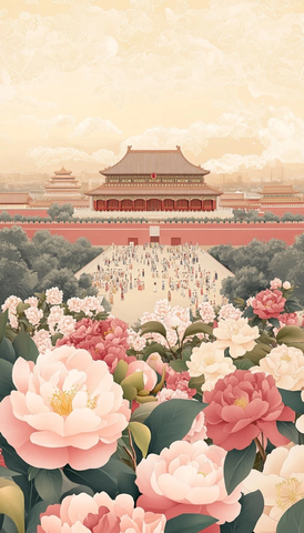 故宫前白花盛开