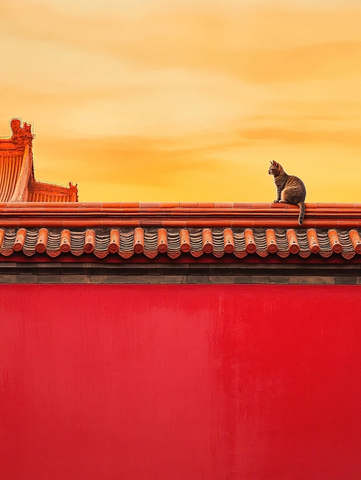 红墙上的猫