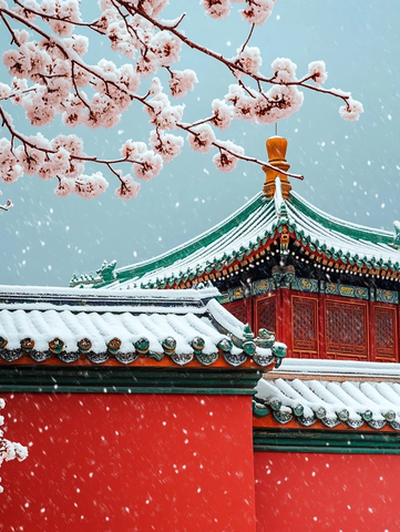 紫禁城红墙雪景