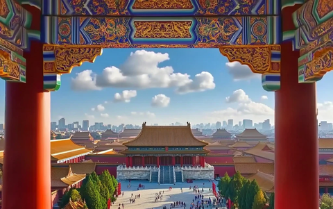 紫禁城全景与城市天际线