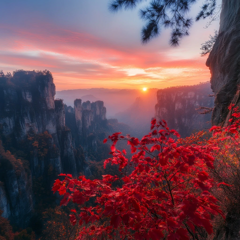 红叶枫林峡谷峰
