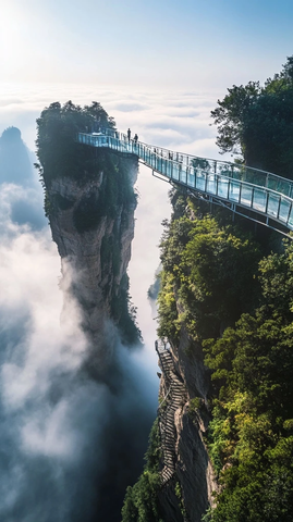 山顶缆车与玻璃栈道