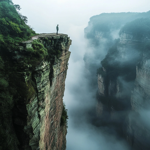 站在山顶感受风
