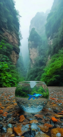 玻璃鱼缸中的蓝唐鱼