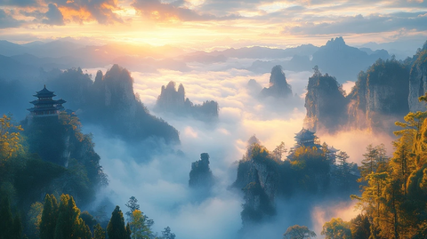 云雾缭绕的古老寺庙