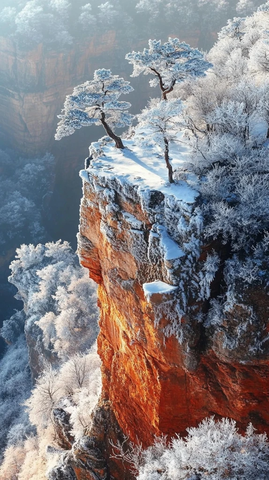 冰花与橙树红山雪景