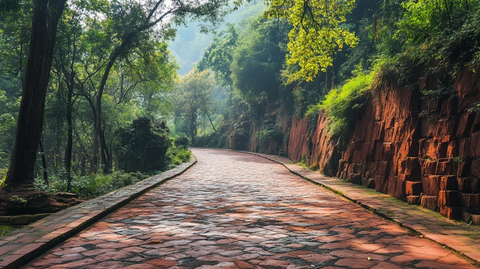 红砂岩铺就的森林石路