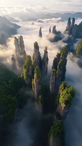 云雾缭绕的岩石森林