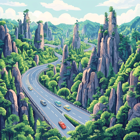 石林与高速公路鸟瞰图