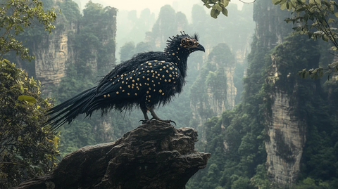 黑羽斑点巨鸟栖息树梢