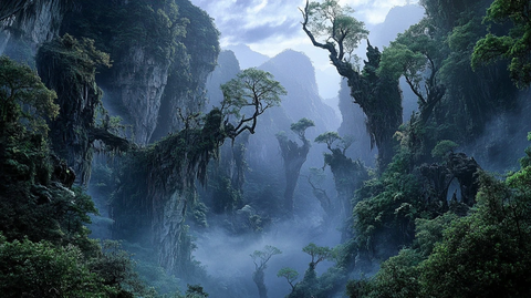 扭曲树木与陡峭悬崖