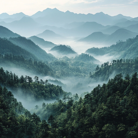 迷雾山林无人机视角