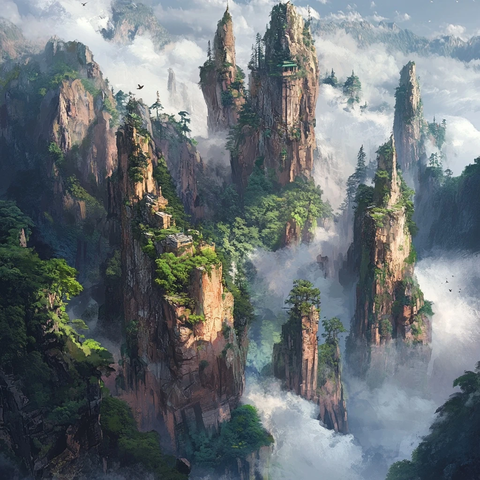 山峦叠嶂鸟鸣山谷