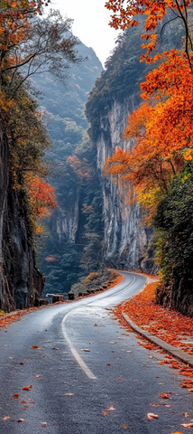 山道秋色与瀑布