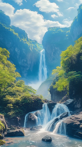 庐山瀑布流水入溪