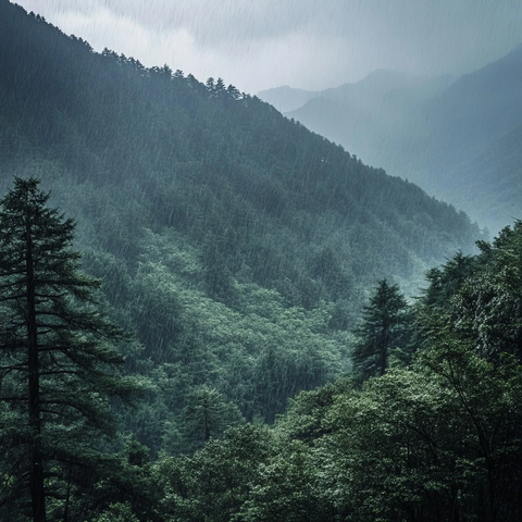 夏日山间雨景