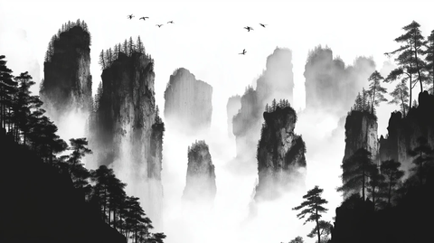 张家界山墨水画风