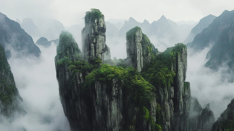 天门山云雾山水画