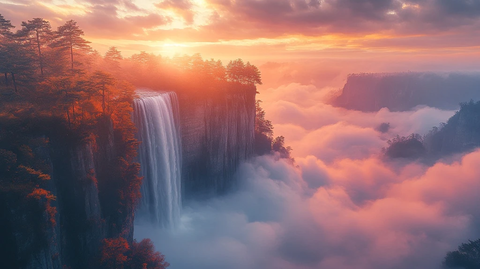 瀑布从高峰倾泻而下