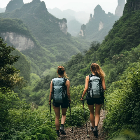 两位女性徒步旅行