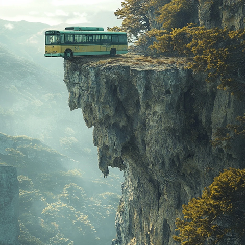 巴士行驶在山路上