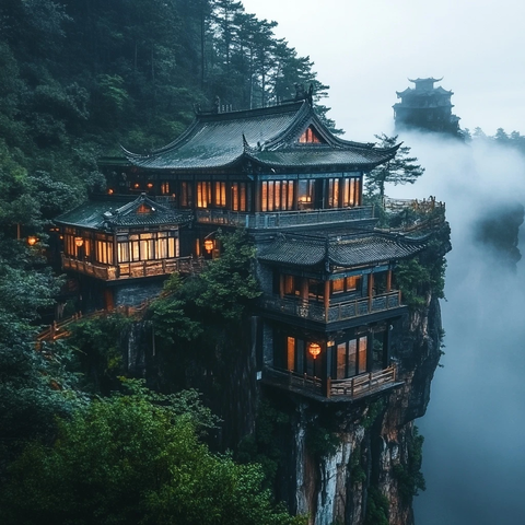 悬崖边中式别墅